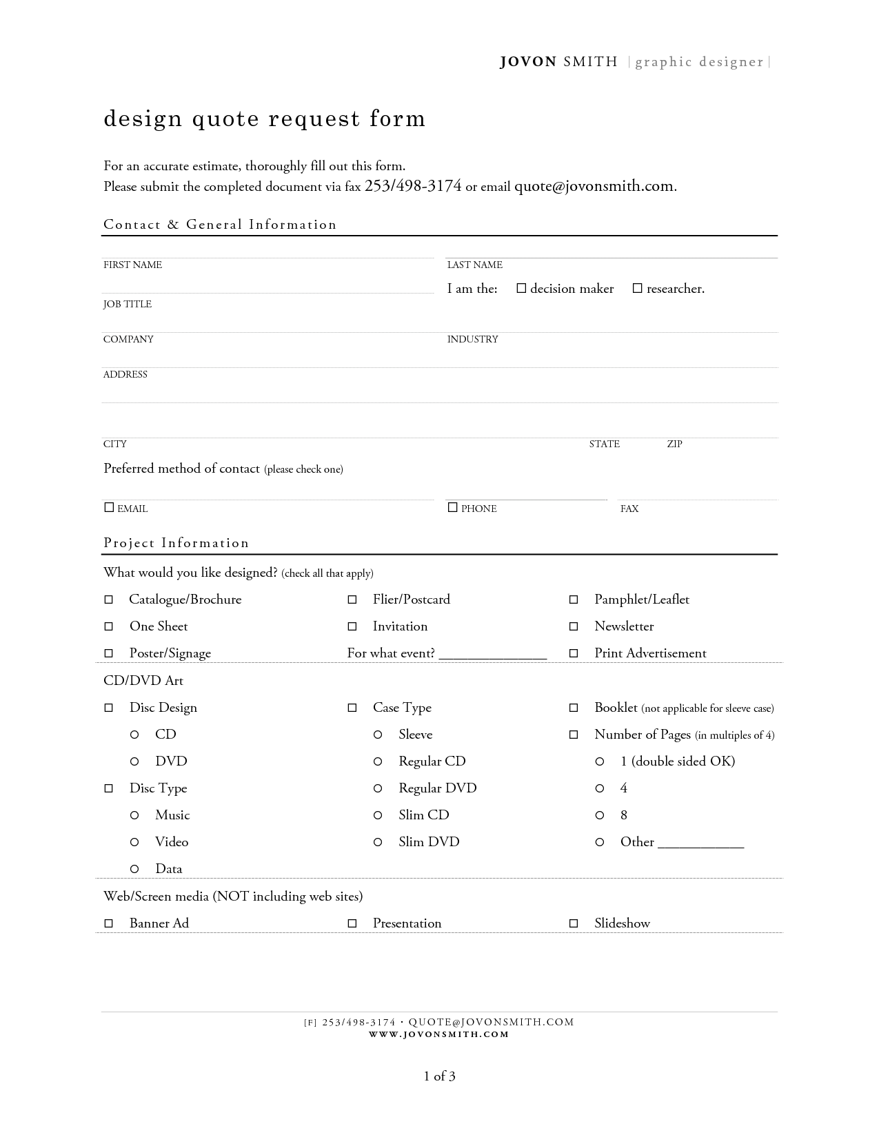 Graphic Design Request Form Template