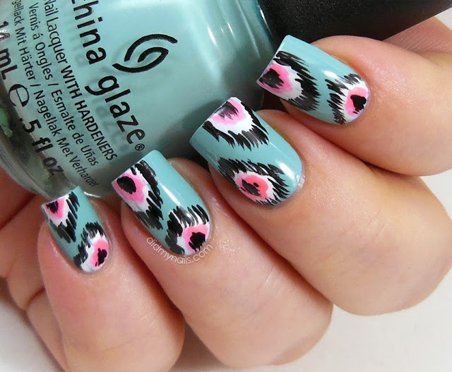 Pink and Black Tribal Nails Designs