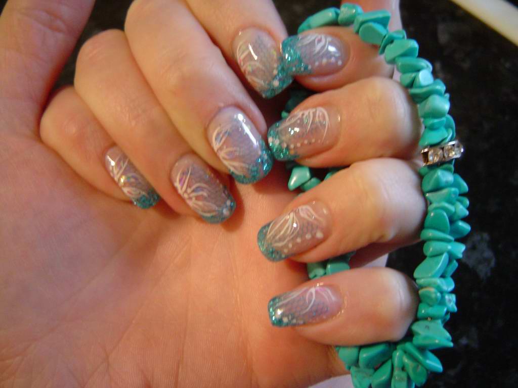 Turquoise Nails with Designs