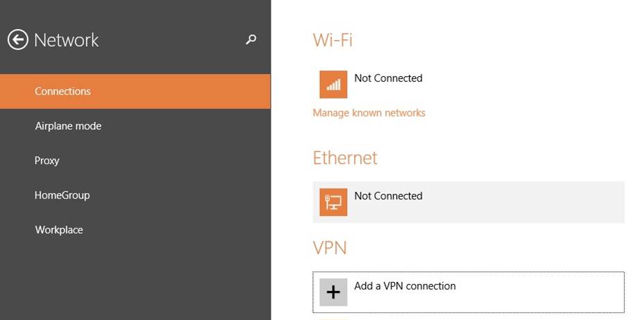 VPN Connections Windows 8