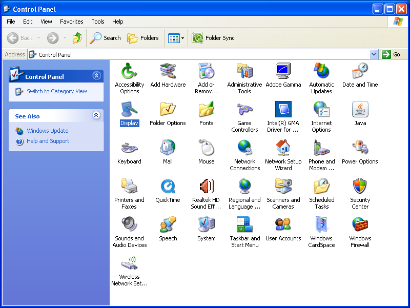 Windows XP Control Panel Icons