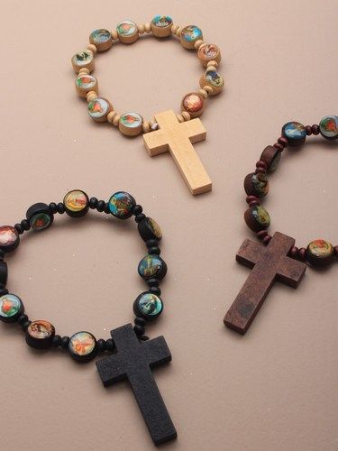 Wooden Bead Bracelet with Cross