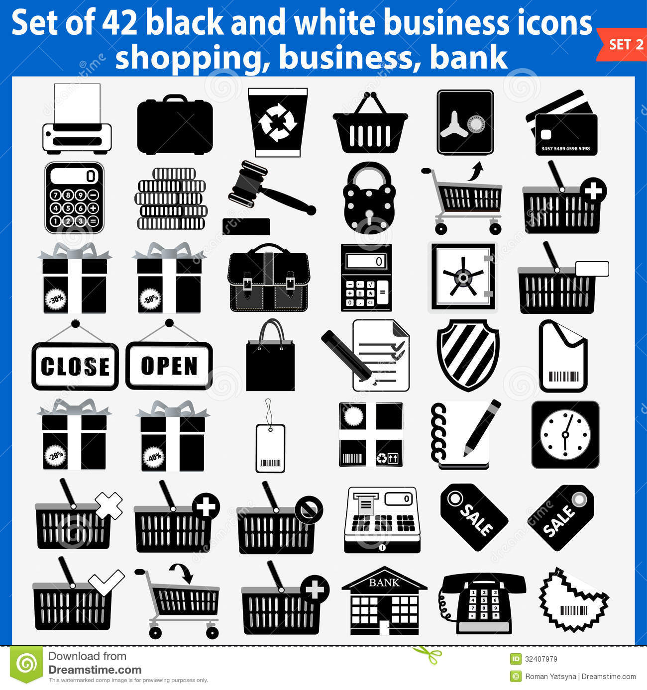 Black and White Business Icons Vector