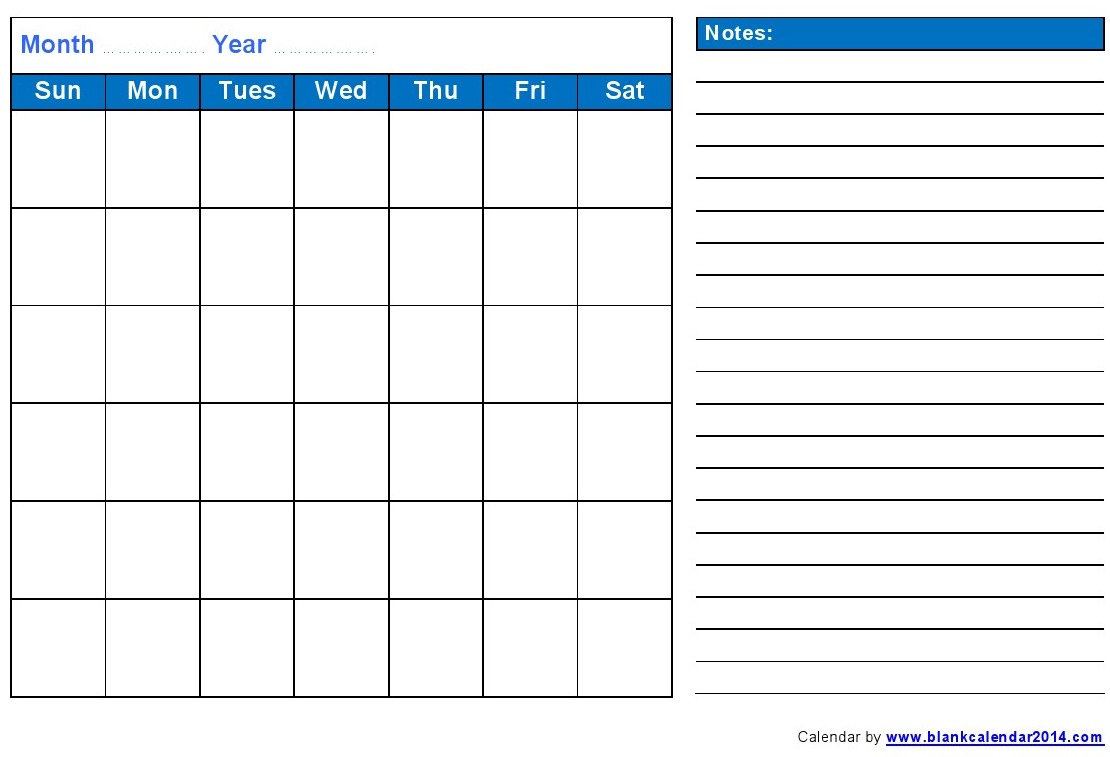 Blank Monthly Calendar Printable