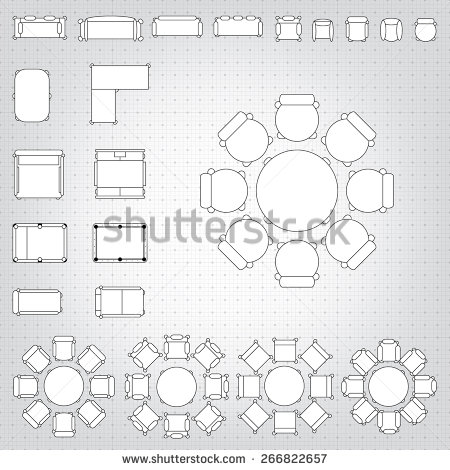 Floor Plan Furniture Icons Simple Vector Outline