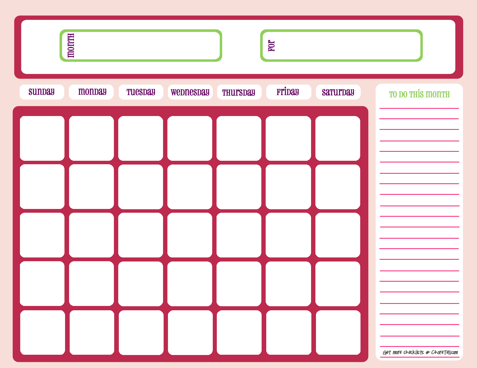 Free Printable Blank Calendar Template