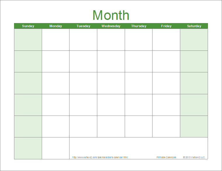 Printable Blank Calendar Template