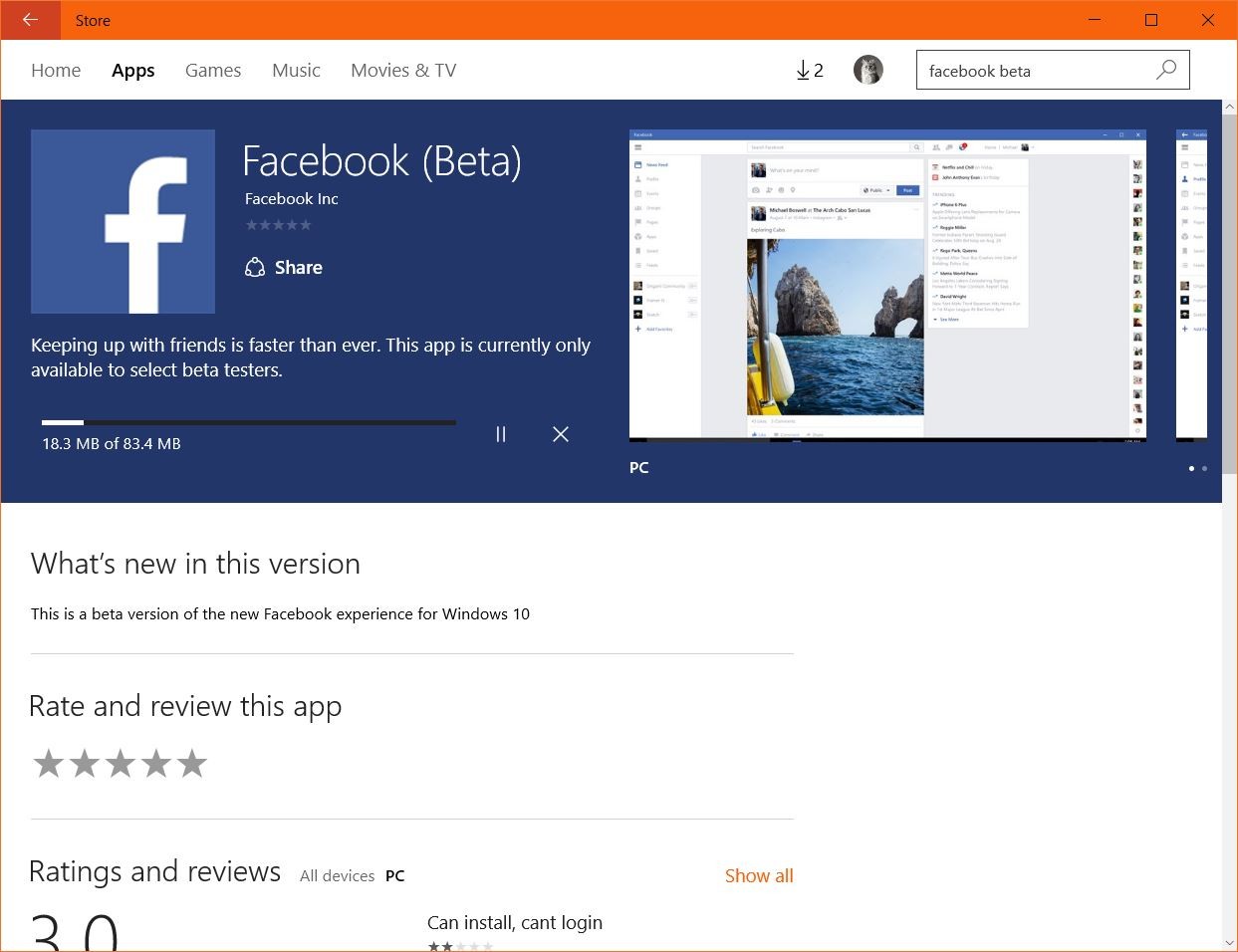 Universal 10 Facebook App Windows