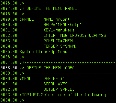 AS 400 Programming Screen