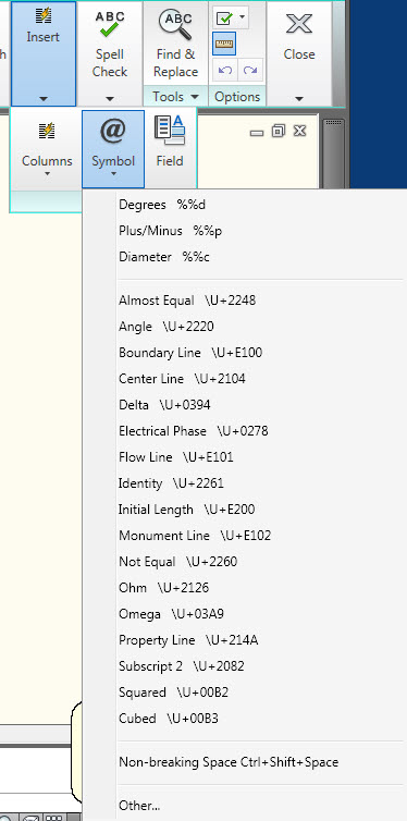 AutoCAD Text Symbol Codes