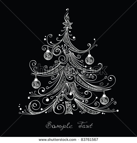 Black and White Christmas Tree Vector