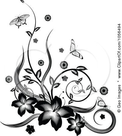 Black and White Flower Vector Clip Art