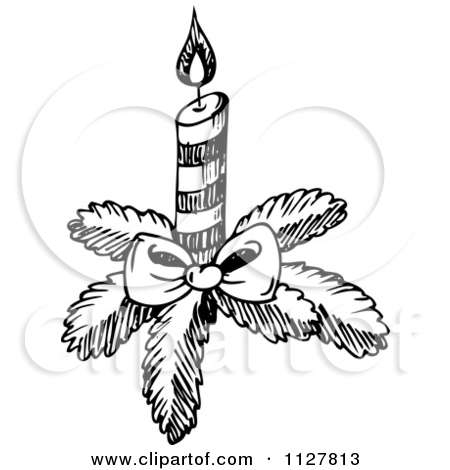 Christmas Candle Clip Art Black and White