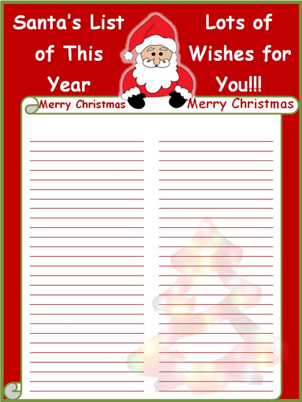 Christmas List Template Word