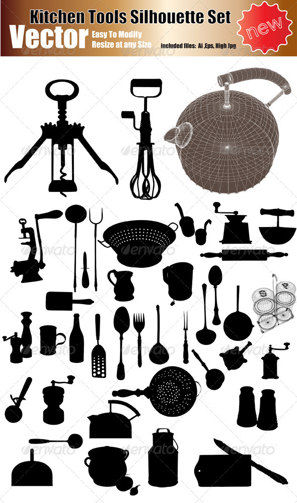 Kitchen Tools Silhouette Vector