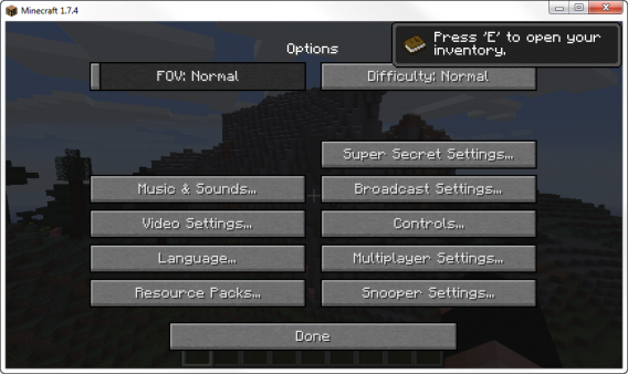 Minecraft Options Menu