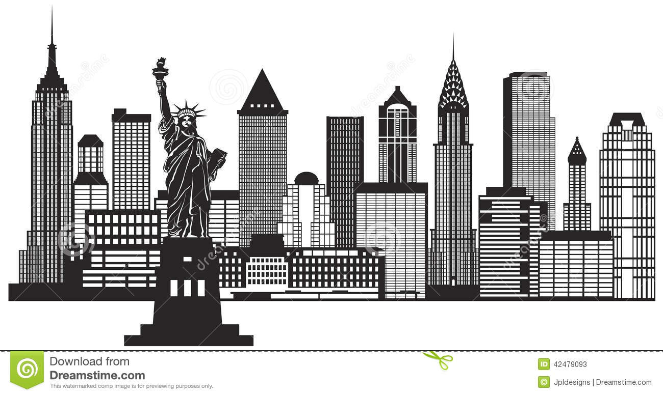 New York Skyline Black and White Clip Art