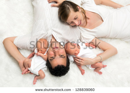 Newborn Twins with Parents Portrait