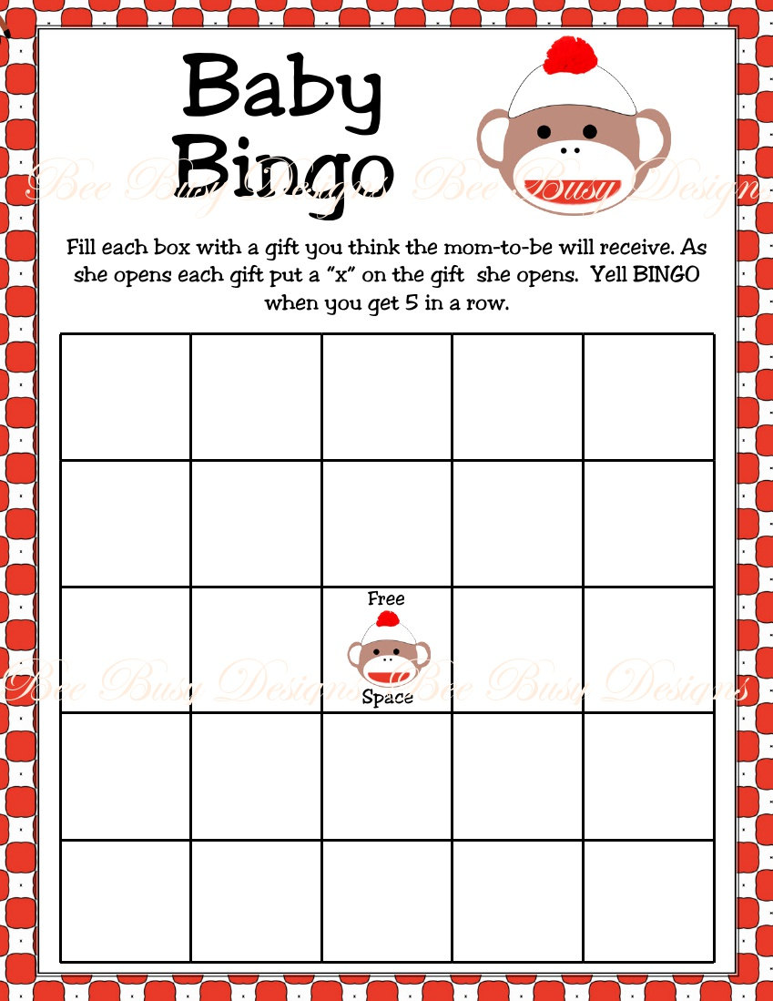 Printable Monkey Baby Shower Bingo Games