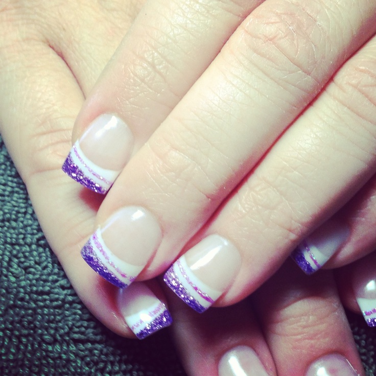 Purple French Tip Nails with Glitter Purple French Tip Nails with Glitter