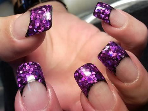 Purple Glitter Acrylic Nails French