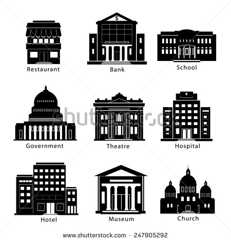 Town Bank Building Vector Restaurant Icons