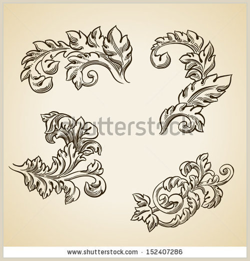 Vintage Baroque Engraving Floral Scroll Filigree