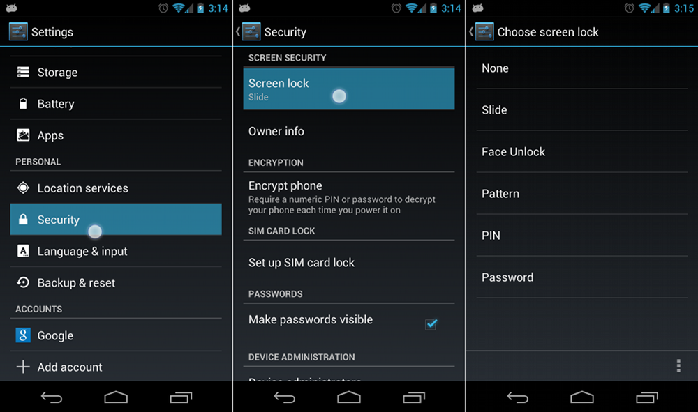 Android Lock Screen Settings