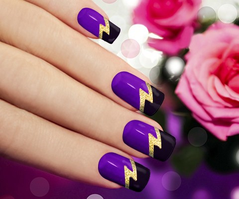 Black Purple and Gold Nail Design