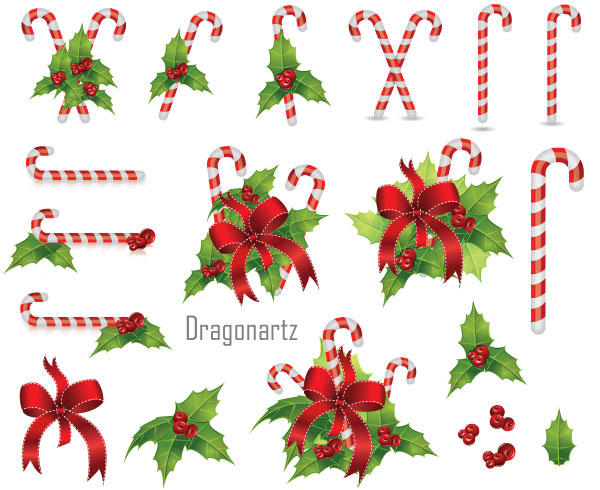 Candy Cane with Holly Berry Clip Art