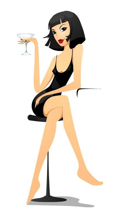 Cartoon Woman Drinking Martini