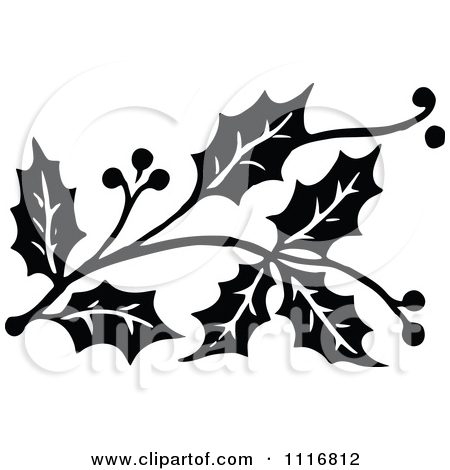 Christmas Holly Clip Art Black and White