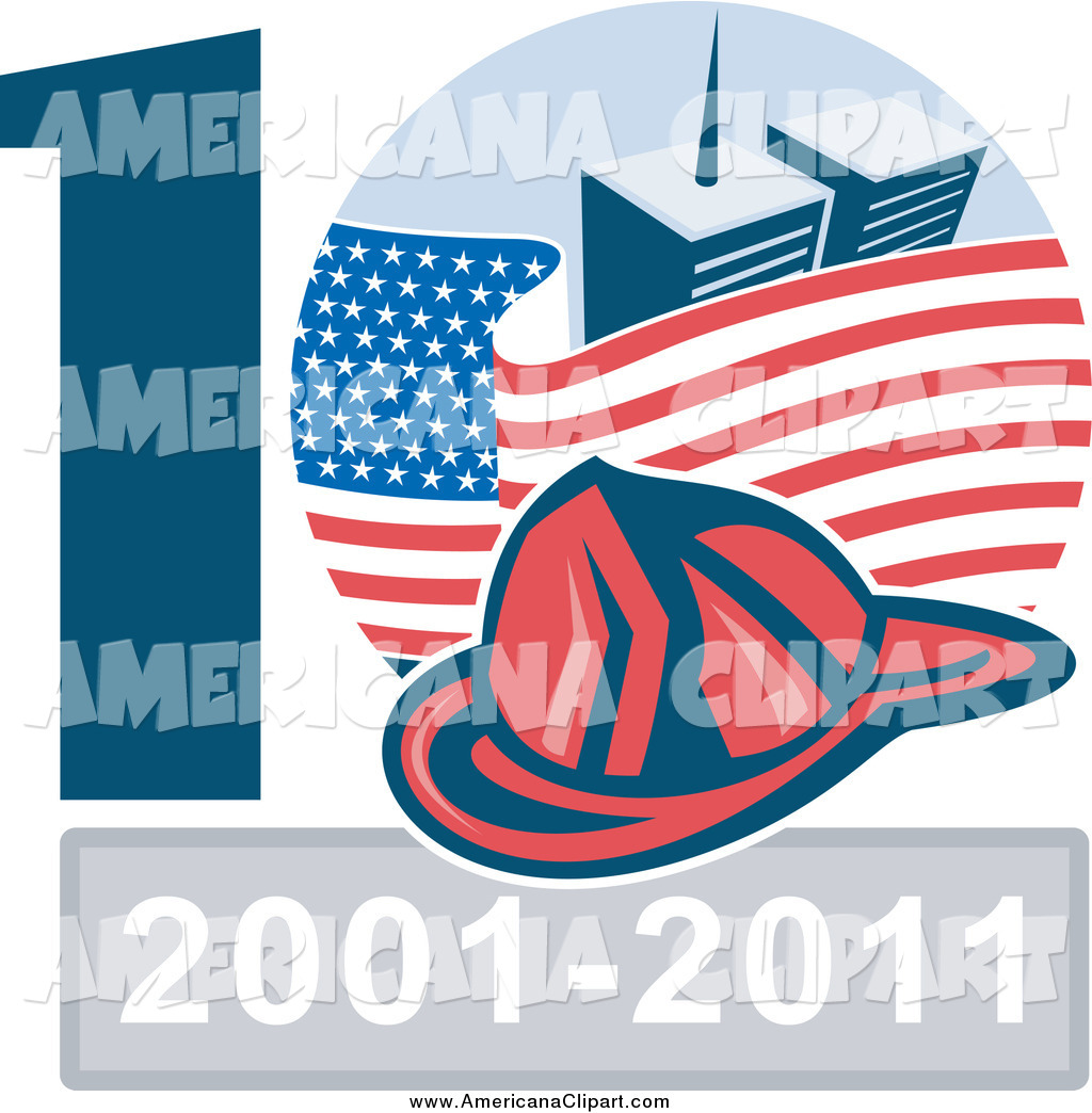 Fireman and American Flag Vector Clip Art