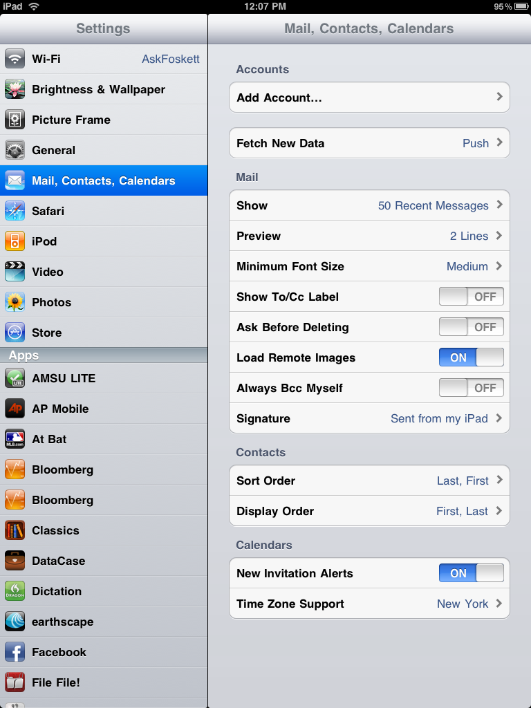 iPad Mail Calendar and Contact