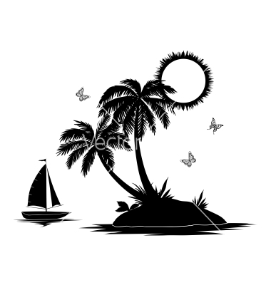 Island with Palm Trees Silhouette