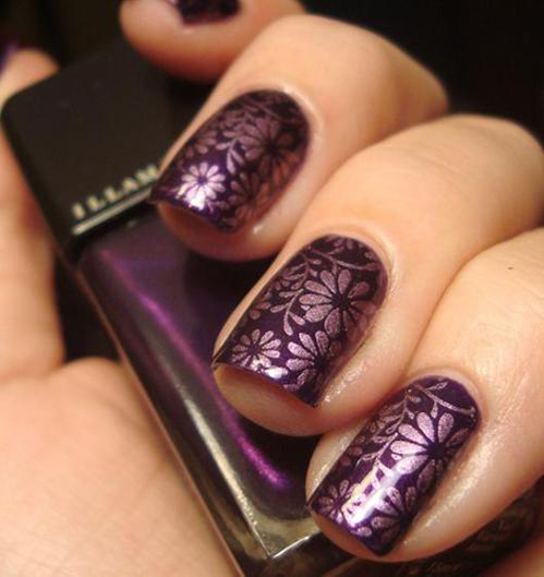 Nails with Purple Flowers