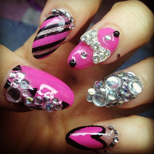 Pink Nail Designs with Diamonds