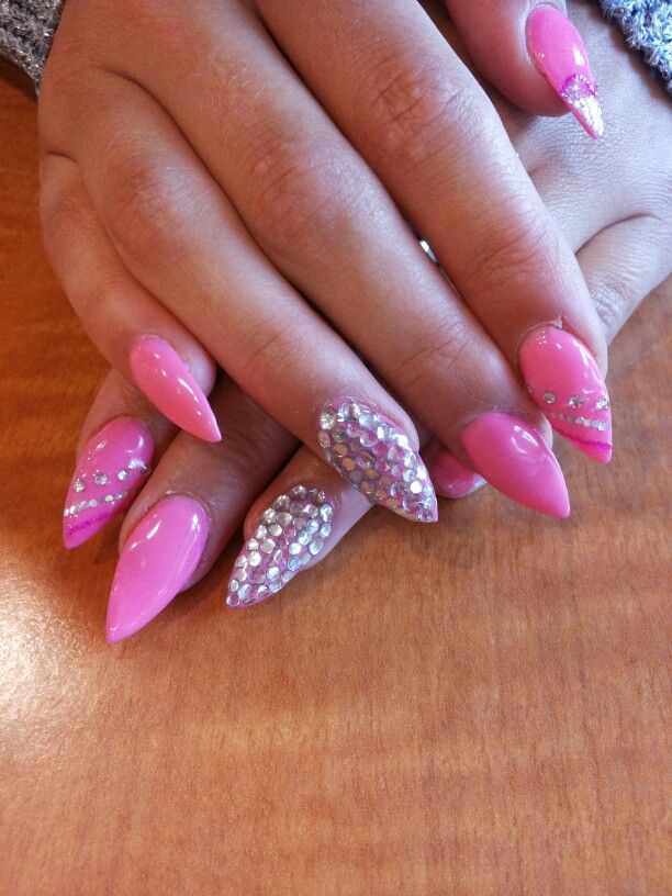 Pink Pointy Nails with Design