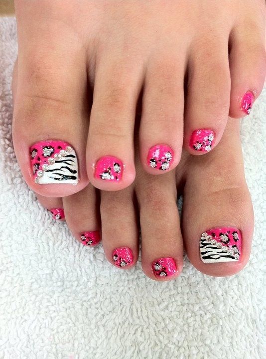 Pink Toe Nail Polish with Design