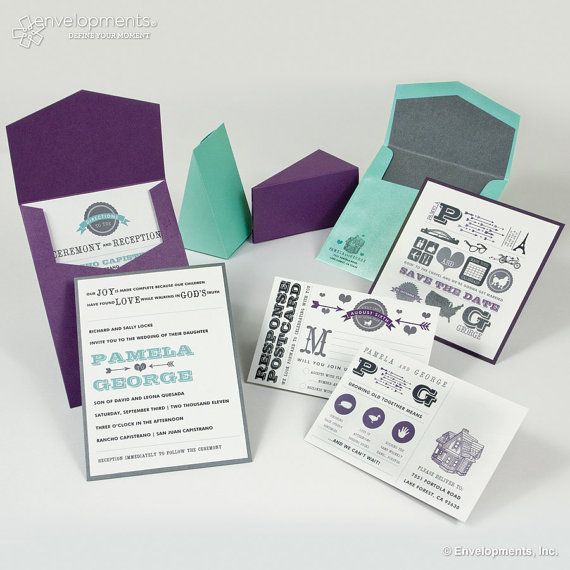 Purple and Teal Wedding Invitations