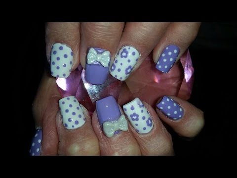 Purple and White Acrylic Nails