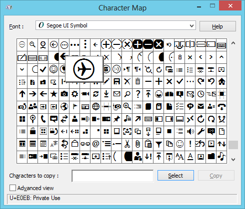 Windows 8 Segoe UI Symbol