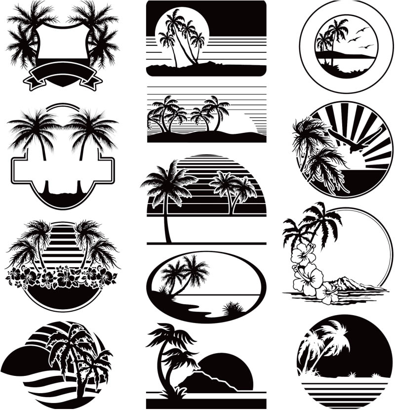 Black and White Palm Tree Vector