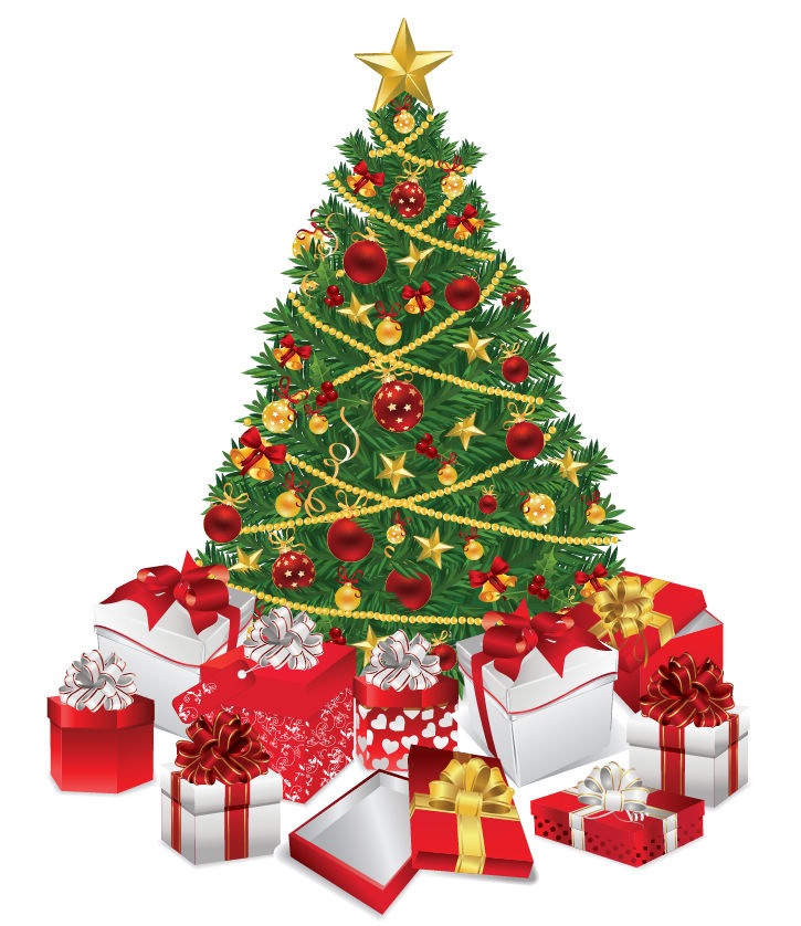 Cartoon Christmas Tree with Presents