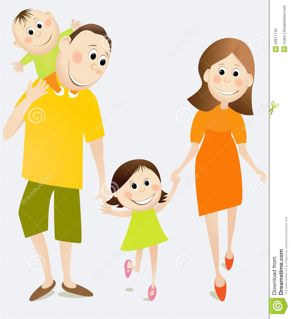 Cartoon Happy Parents with Kids Cartoon Happy Parents with Kids