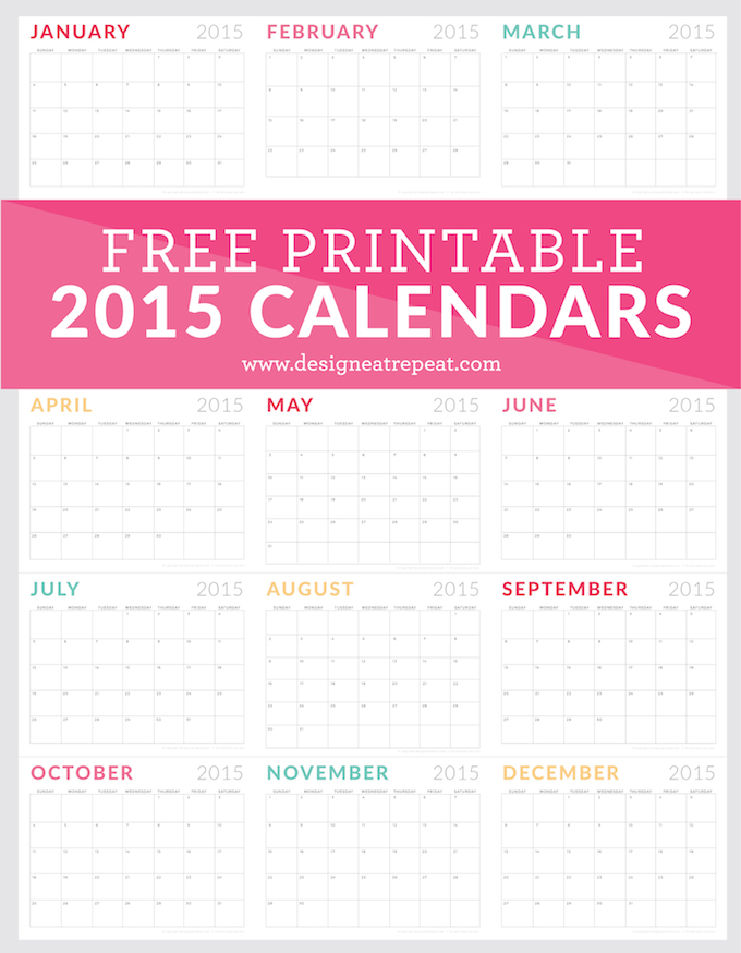 Free 2015 Monthly Calendar