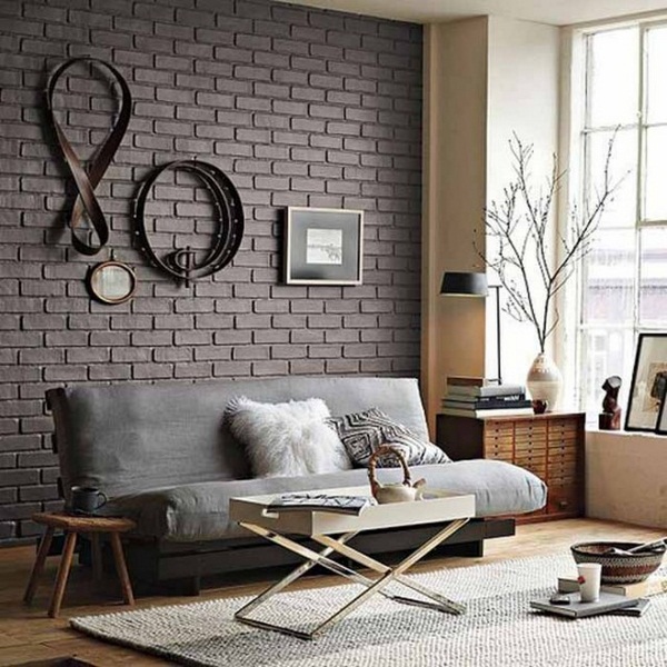 Grey Brick Wall Living Room