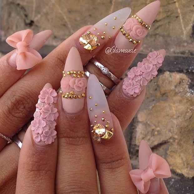 Matte Gold Stiletto Nail Designs