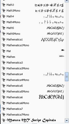 Microsoft Word Fonts List