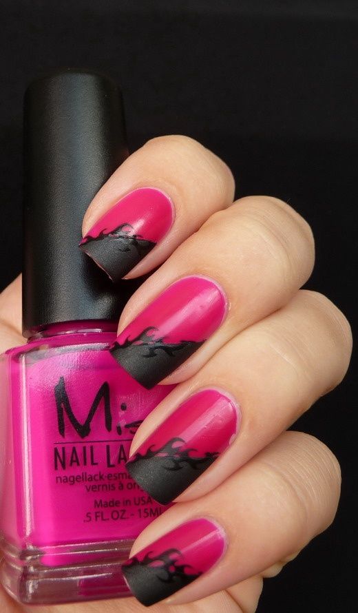 Pink and Black Matte Nail Designs